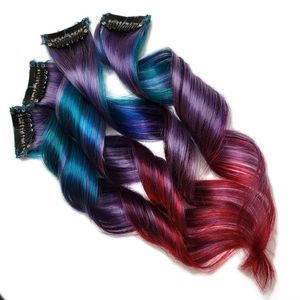 Ombre Remy Real Human Hair Extensions Aqua Blue Color Slick Clip in Highlights